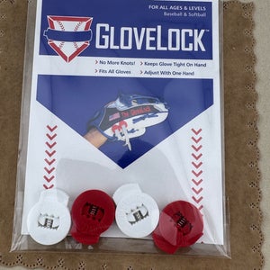 New Red and White Glove Locks Keep Baseball Glove Laces Tight Free Shipping USA Only