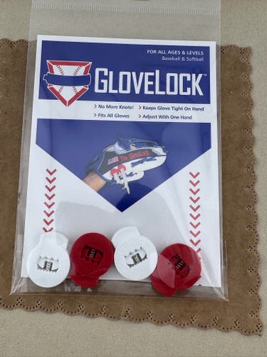 New Red and White Glove Locks Keep Baseball Glove Laces Tight Free Shipping USA Only