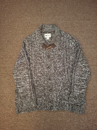 Haggar Men Shawl Collar Button Up Cable Knit Cardigan Sweater XL Brown