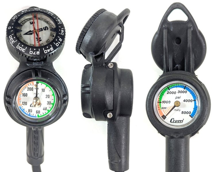 Cressi Compact 3 Gauge Console 5000 PSI, SPG, 250 Depth Gauge Compass Scuba Dive