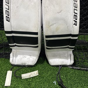 White & Black Bauer GSX Prodigy Goalie Leg Pads (Used) | Youth Medium (22+)