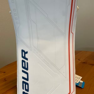New Pro Stock Bauer Mach Hockey Goalie Blocker Sr (Regular) Edmonton Oilers Wht/Nvy/Org