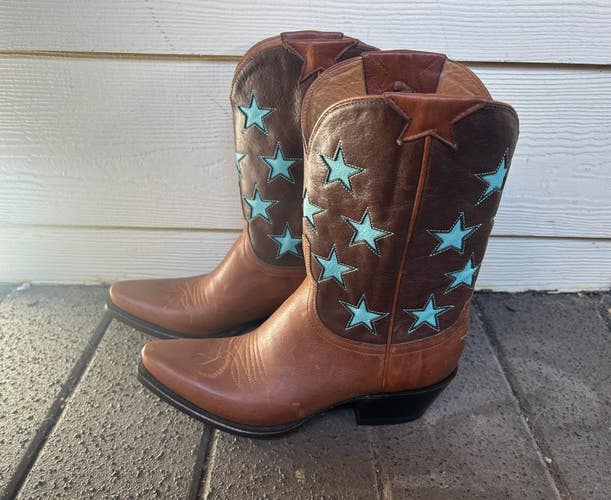 Lucchese Blue Star Power Leather Snip Toe Western Cowboy Boots Women's Size 7 B