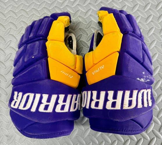 Warrior Alpha Pro Team Gloves 13" Pro Stock (Used) LA Kings Crown Purple and Gold Read