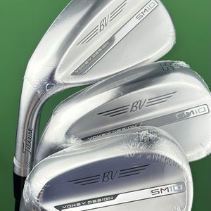Titleist Vokey SM10 Chrome LEFT Hand Wedge Set 52-08, 56-10, 60-10 Steel LH NEW!