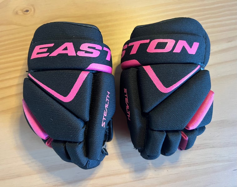Easton Stealth Black/Pink Youth Hockey Gloves 8”