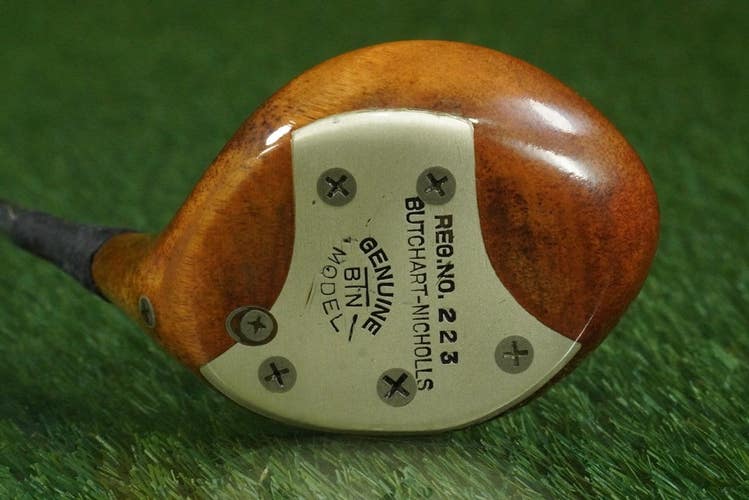 VINTAGE BUTCHART NICHOLLS PERSIMMON WOOD GENUINE BTN MODEL DRIVER STEEL SHAFT RH