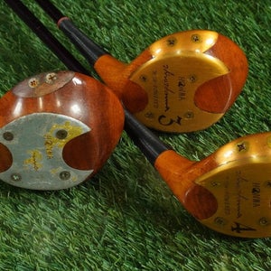 VINTAGE HONMA HIGH-POWERED PERSIMMON WOODS SET 1W,3W,4W GRAPHITE STIFF FLEX RH