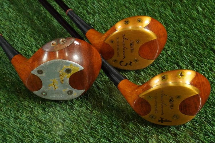VINTAGE HONMA HIGH-POWERED PERSIMMON WOODS SET 1W,3W,4W GRAPHITE STIFF FLEX RH