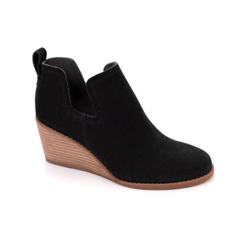 Toms Kallie 10016175-001 Boots Women's US 8 Black Suede Wedge Heel Bootie TZP6