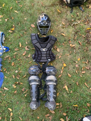Easton Youth Catcher Gear – All Black Chest 12”, Legs 11.5”, Small Helmet – Great Value