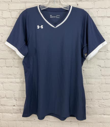 Under Armour 1326615 Women's HEATGEAR Fitted Soccer Jersey Navy White Large