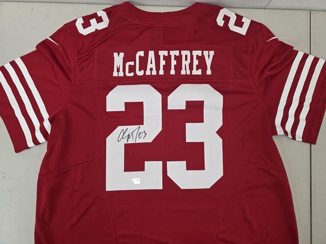 49ers Christian McCaffrey Auto Signed Autographed Red Limited Jersey FANATICS