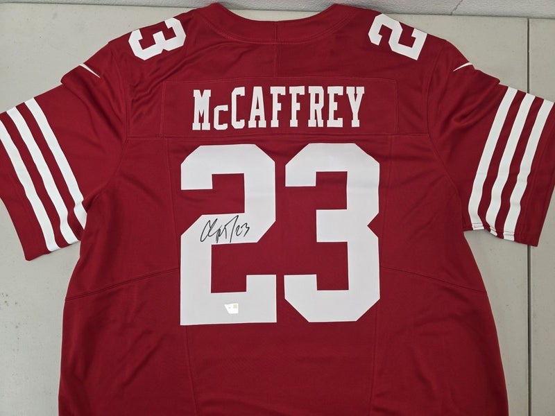 49ers Christian McCaffrey Auto Signed Autographed Red Limited Jersey FANATICS