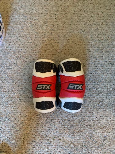 STX Cell Lacrosse Arm Pads – White/Red, Large, Used
