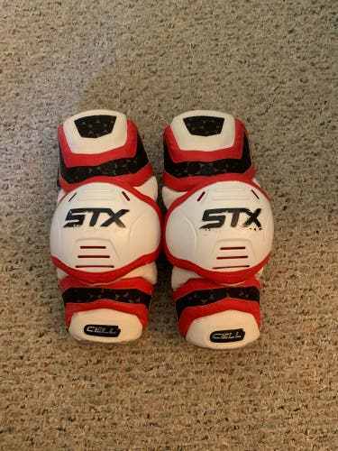 STX Cell Lacrosse Arm Guards – Red/White, Large, Used