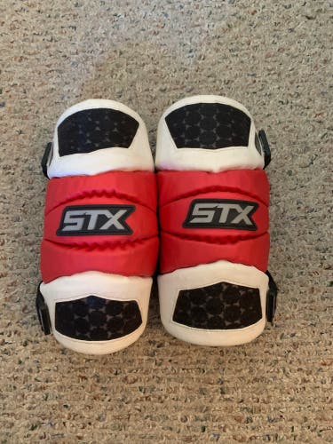 STX Cell Lacrosse Arm Pads – White/Red, Large, Used