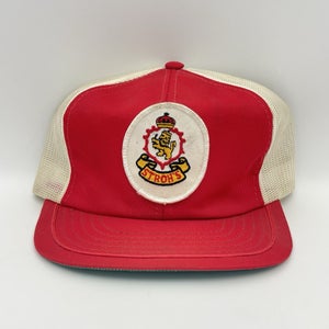 Vintage Strohs Beer Trucker Hat Snapback Patch Red Yellow Mesh Cap 1980s