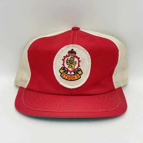 Vintage Strohs Beer Trucker Hat Snapback Patch Red Yellow Mesh Cap 1980s