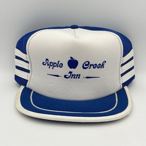 Vintage Apple Creek Inn Three Stripe Mesh Trucker Snapback Hat Cap