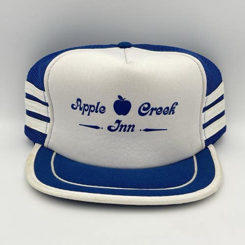 Vintage Apple Creek Inn Three Stripe Mesh Trucker Snapback Hat Cap