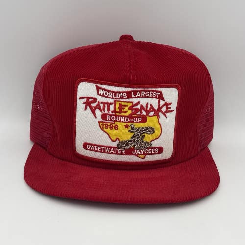 Vintage Rattlesnake Round Up Hat Worlds Largest Snapback Patch Trucker Texas Cap
