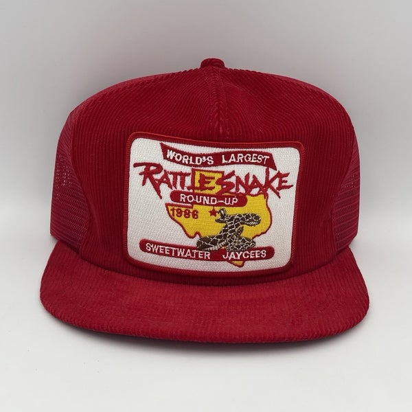 Vintage Rattlesnake Round Up Hat Worlds Largest Snapback Patch Trucker Texas Cap