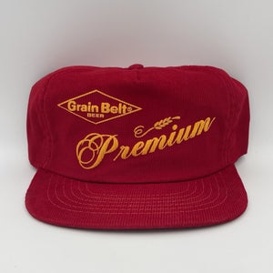 Grain Belt Premium Beer Red Corduroy SnapBack Hat USA Made Rare Spartan Vintage