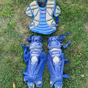 Used Youth Baseball Catcher Set – All Blue, Chest 14” & Legs 12”, Game-Ready & Affordable!