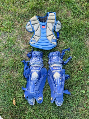 Used Youth Baseball Catcher Set – All Blue, Chest 14” & Legs 12”, Game-Ready & Affordable!