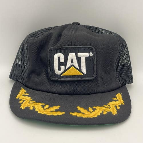 Vintage CAT Caterpillar Gold Leaf Patch Snapback Hat Tonkin Trucker Mesh Cap 80s