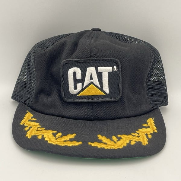 Vintage CAT Caterpillar Gold Leaf Patch Snapback Hat Tonkin Trucker Mesh Cap 80s