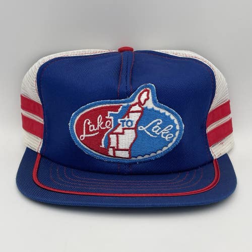 Vintage Lake To Lake Michigan Striped Snapback Hat Trucker Cap Rare Patch