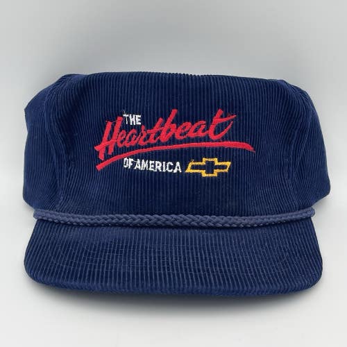 Vintage Chevrolet The Heartbeat of  America Corduroy Hat Zipper Strap Chevy Cap
