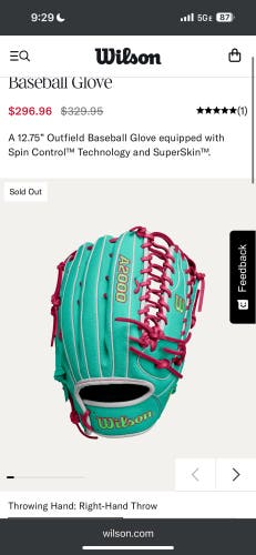 2025 Wilson A2000 RH Outfield Baseball Glove 12.75" (New)
