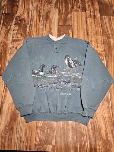 Vintage 1990s Loon Nature Wisconsin Art Unlimited Made In USA Sweatshirt Sz L
