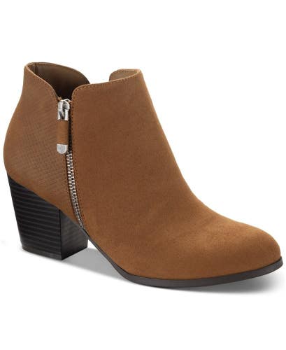 Style & Co Masrinaa Women's US 7.5 Brown Suede Block Heel Ankle Bootie TZP24