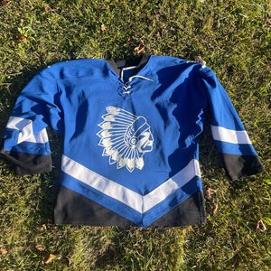 Blue Large Men's Athletic Knit  Indians hockey Jersey (Used)