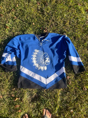 Blue Large Men's Athletic Knit  Indians hockey Jersey (Used)