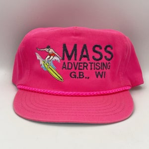 Vintage Mass Advertising Green Bay Wisconsin Zipper Slide Pink Neon Hat Cap Rare