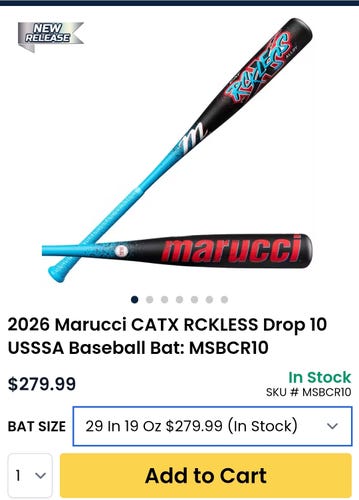 2026 Marucci CAT X Composite USSSA Certified Bat (-10) 19 oz 29" (Used)