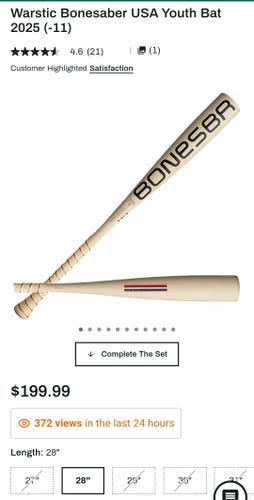 2025 Warstic Bonesaber Alloy Bat (-11) 17 oz 28" (Used)