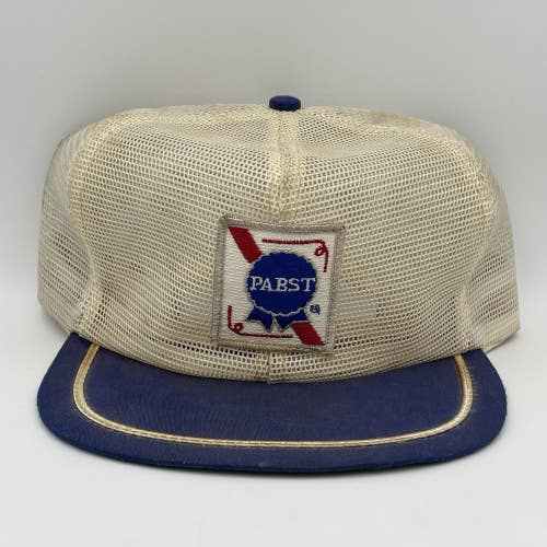 Vintage PABST Blue Ribbon Beer Trucker Hat Cap Snapback Mesh USA Made Rare PBR