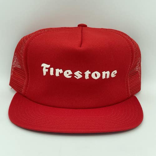 Vintage USA MADE Firestone Puffy Print Trucker Hat Snapback Cap 1980s