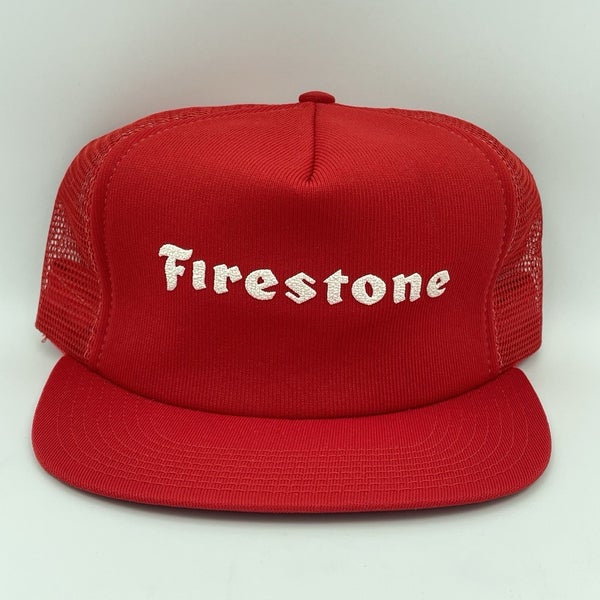 Vintage USA MADE Firestone Puffy Print Trucker Hat Snapback Cap 1980s