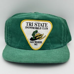 Vintage Tri State Snowmobile Club Corduroy Snapback Patch Trucker Hat Cap Rare