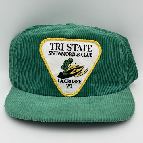Vintage Tri State Snowmobile Club Corduroy Snapback Patch Trucker Hat Cap Rare