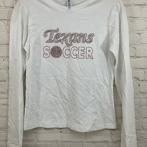 BELLA 87370 Women's 100% Cotton TEXANS SOCCER Long-Sleeve Shirt White Small