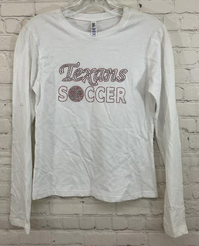 BELLA 87370 Women's 100% Cotton TEXANS SOCCER Long-Sleeve Shirt White Small