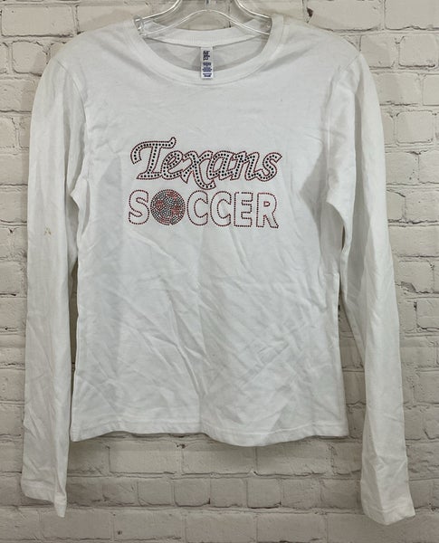 BELLA 87370 Women's 100% Cotton TEXANS SOCCER Long-Sleeve Shirt White Small